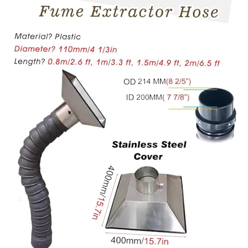 Kit de manguera flexible de extracción de humos, 1,5 m de longitud, 160 mm de diámetro interior, brazo de soldadura con capucha de acero inoxidable para soldadura, filtración de aire de laboratorio