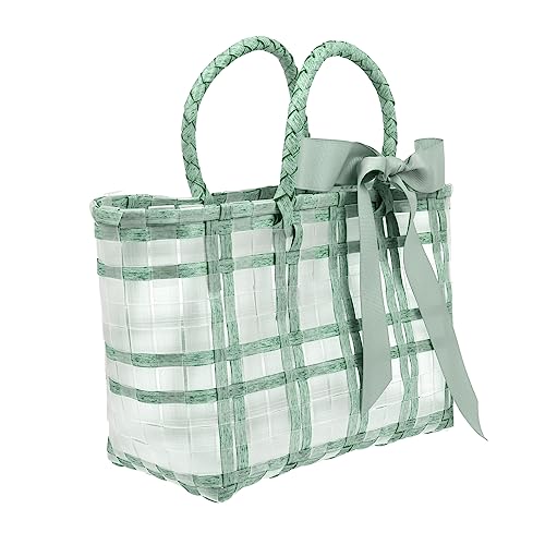 Woven Beach Bag for Women Transparent Storage Tote Portable Summer Handbag with Comfortable Handle for Outdoor Activities and Leisure Travel