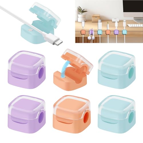 Farerkass 6 Pcs Clipes para cabos magnéticos, suporte para cabos auto-adesivo, organizador cabos secretária para secretária, mesas de cabeceira, cabos de carregamento, USB, cabo de áudio (colorido)