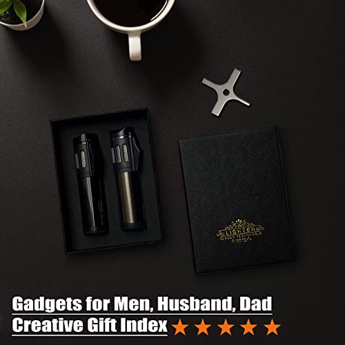 Bbsisgo 2 Pack Torch Lighter, Triple Jet Flame Butane Lighter With Protect Cover, Refillable Gas Windproof Pocket Lighter For Grill Candle Kitchen Fireplace Camping, Black & Silver(Sold Without Gas) #TOP5