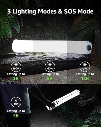Image of Solar Inflatable Camping Light Rechargeable 2000mAh with USB-C & Solar Charging, 4 Modes LED Tent Lantern, IP66 Waterproof Collapsible Tube Light with Power Bank for Hiking, Backpacking & Power Outage