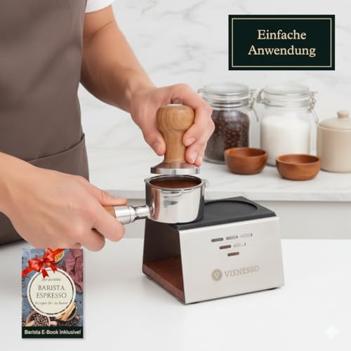 Tamperstation Vienesso aus Edelstahl und Holz für Siebträger bis 58mm