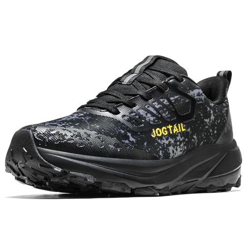 Lightweight and Water Resistant Slip on Trail Running Shoes Men with Cushioned Arch Support Wide Walking Shoes Non Slip Comfortable Breathable Outdoor All terrains Hiking Sneakers Black US 11