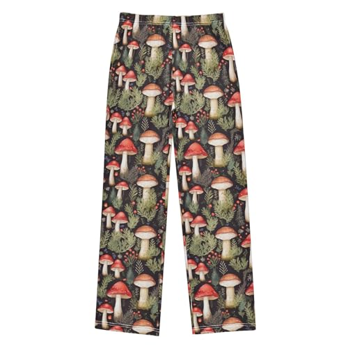Mushroom Long Pajama Pants Elastic Waist PJ Bottoms with Pockets S A1102582