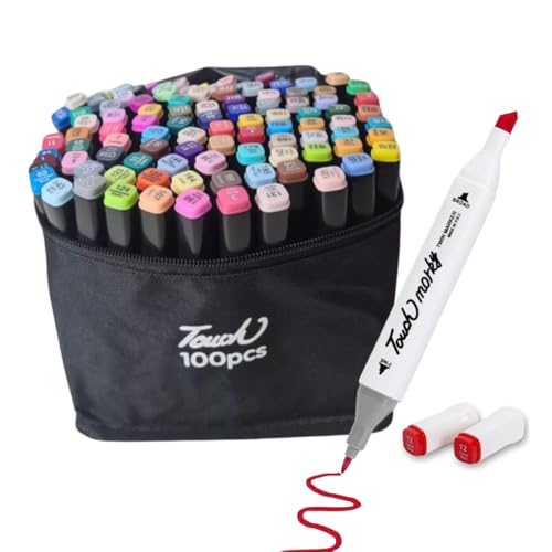 Estojo 100 Canetas Marcador para Colorir - Kit Conjunto Canetinha Profissional Tiktok Marcadora Permanente de Ponta Dupla em Cores diferenciadas -Tampa Codificada por Cores - Linha Premium (100 Cores)
