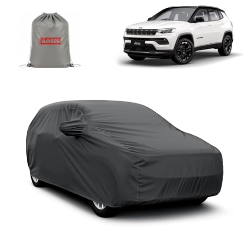 Image of AOSIS 'Waterproof' Car Cover Compatible with Jeep Compass Limited /Sport /Sandstorm /Longitude /Trail Edition /Model-S 300 GSM Uly Coated Thick Fabric 4X4, Adjustable Belt Buckle, Elastic Grip