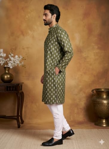 Image of Amazon Brand - Tavasya Men Floral Printed for Regular Fit Kurtas | Ethnic Wear | Festive | Cotton Blend | Knee Length