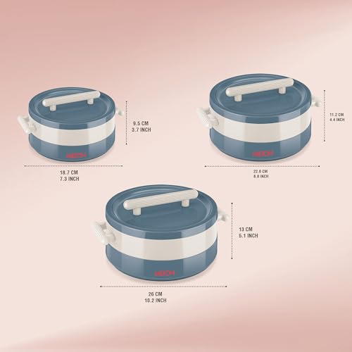 Image of MILTON Valenza Insulated Inner Stainless Steel Jr. Casserole Set,Hot Box for Kitchen,Keeps Food Hot & Fresh for Roti, Biryani,Durable Serving Bowls With Lids Set of 3(400ml, 750ml, 1250ml),Blue Stone