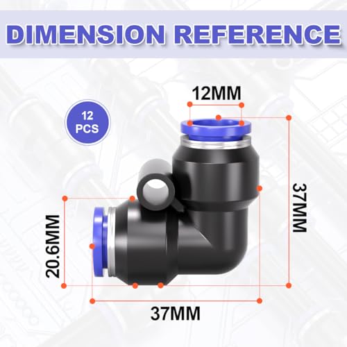 Bwintech 12 Stück 12mm 90 Grad Winkel Pneumatikanschluss, 2 Wege Kunststoff Schnellverschluss PV Luftleitungsadapter