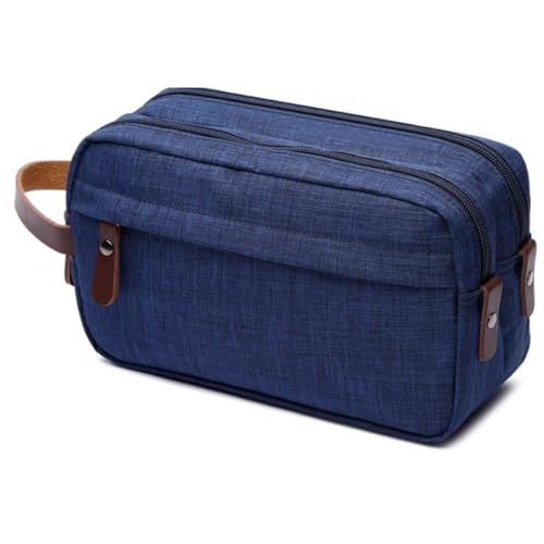 Necessaire Masculina Bolsa Organizadora Viagem Estojo Grande Bolsa de Mão em Couro Sintético Espaçosa Ideal para Trabalho Unissex Compacta e Versátil Compartimentos Inteligentes para Cosméticos (Azul)