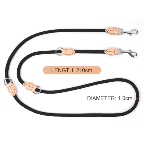VSSHE Hundeleine Doppelleine für 2 Hunde, 2.1m Verstellbare Doppelleine & Freihandleine, Robuste Nylon, Verstellbar Hundeleine für Große und Mittlere Hunde, Kraft bis 200 kg, Vielseitig Führleine