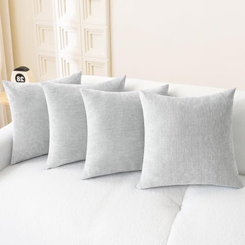 Image of CaliTime Throw Pillow Covers Decorative 18 X 18 Inches Pack of 4 Cozy Chenille Cushion Cases for Couch Sofa Bed Living Room Home Moonbeam Gray
