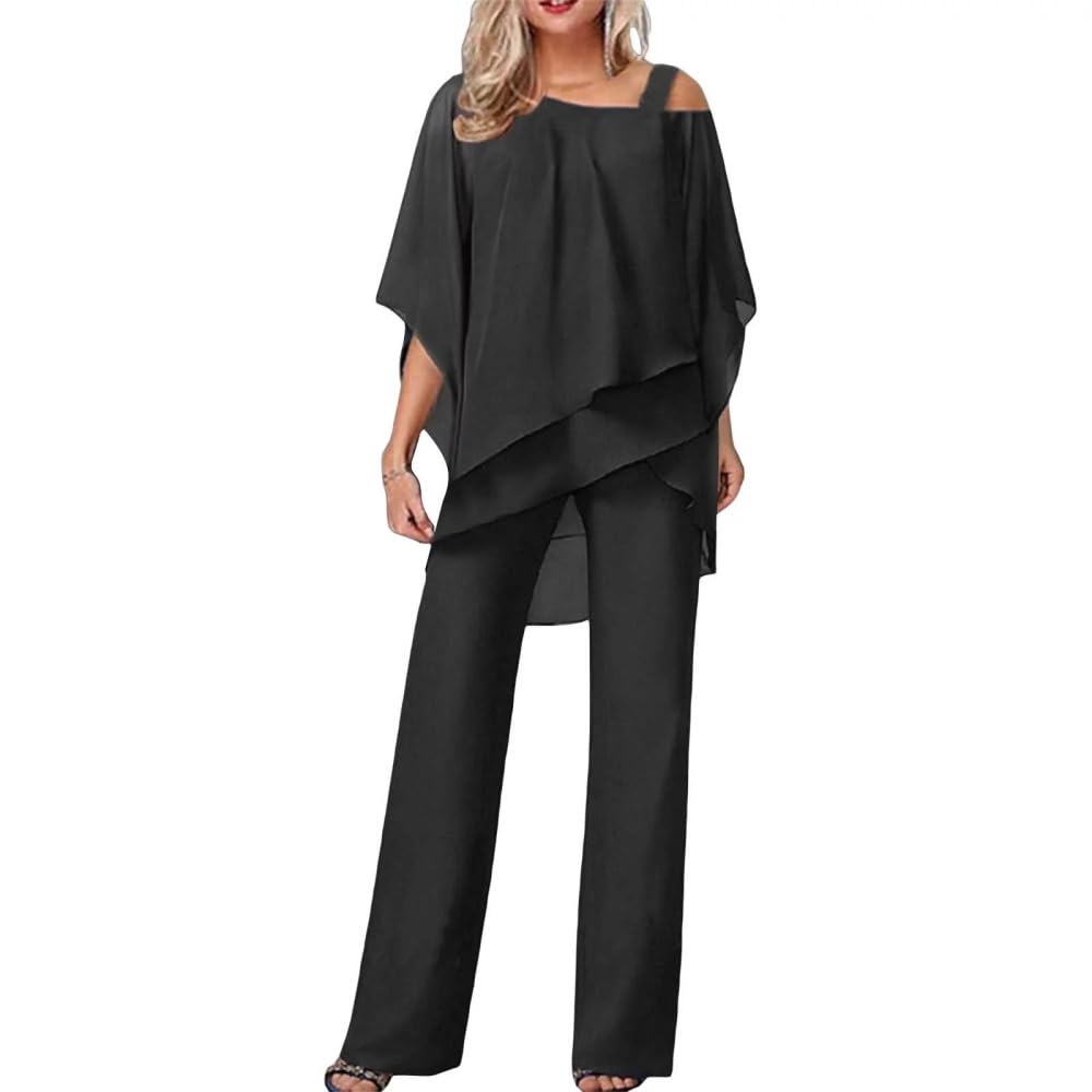 Damen Hosenanzug Elegant Batwing Ärmel Shirts Hose Zweiteiler Sommer Outfits Sets Festlich Abendanzug Einfarbig Freizeitanzug Outfit