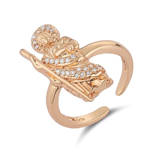 HZMAN Rose Gold Plated Saint Jude Ring - Adjustable Open Statement Ring with Cubic Zirconia, Religious Faith Jewelry Gift for Women Men, Trendy Daily Party Wear Accessory, Metal, Cubic Zirconia