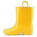 HISEA Kids Rain Boots for Toddler Boys Girls, Waterproof Rubber Boots with Easy-On Handles, Seamless PVC Rainboots Lightweight Mud Shoes for Water Beach Outdoor Playing, Size 3BK Yellow
