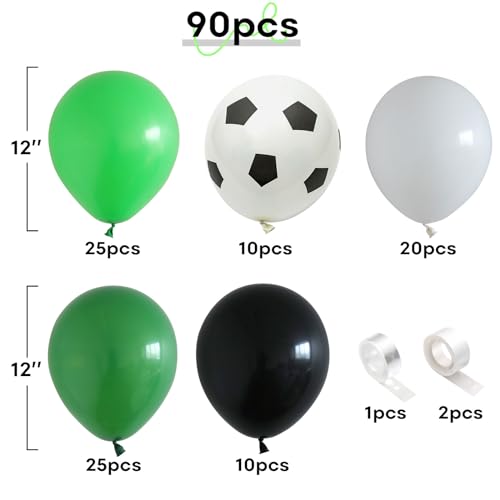Image of Football Balloons Garland Arch Kit, Green Black Balloons Arch Kit Soccer Dark Green and Black Latex Balloons Arch for Boys Men Birthday Baby Shower Soccer Match Party Decoration