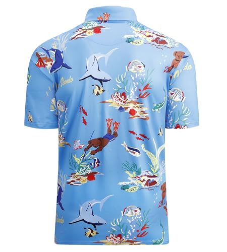 Alex Vando Mens Hawaiian Golf Shirt Moisture Wicking Digital Print Golf Shirts for Men