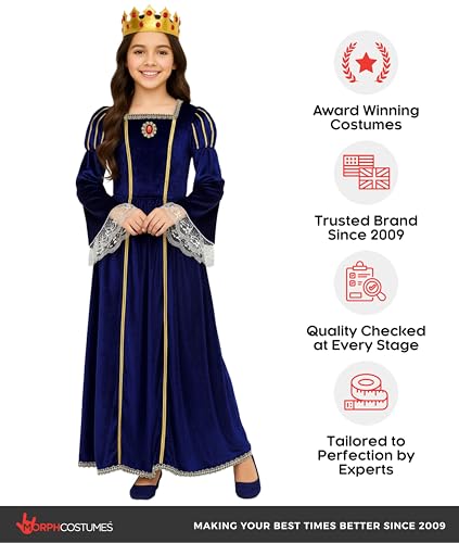 Disfraz completo de princesa medieval azul para niñas miniatura 7