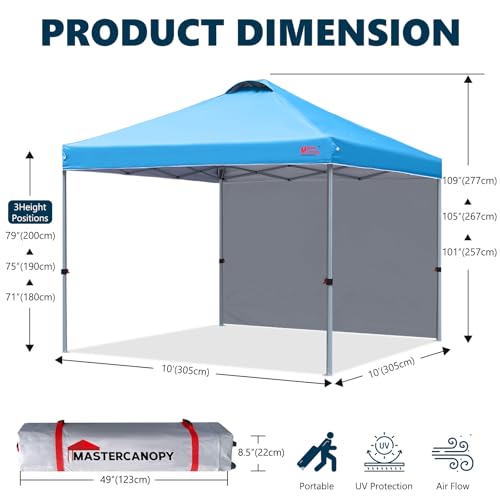 Image of MASTERCANOPY 10x10 Durable Pop Up Canopy Tent with 1 Sidewall, Sky Blue