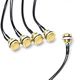 APIELE Metal Push Button Switch Momentary SPST 1NO 2A 36V AC/DC with 10mm/0.4 Inch Mounting Holes 5PCS Pre-Wired Brass Plated Colors IP65 (Gold, 10mm)