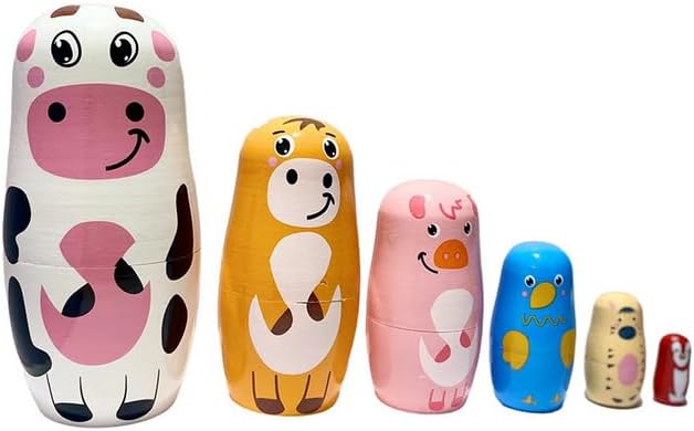 Losuya Cartoon Animal Nesting Dolls Handmade Wooden Matryoshka Russian Dolls for Christmas Birthday Party Home Decorations
