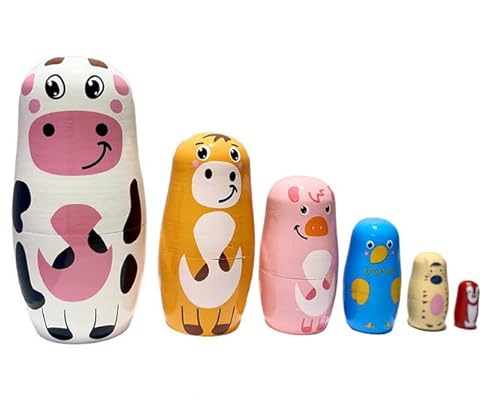 Losuya Cartoon Animal Nesting Dolls Handmade Wooden Matryoshka Russian Dolls for Christmas Birthday Party Home Decorations