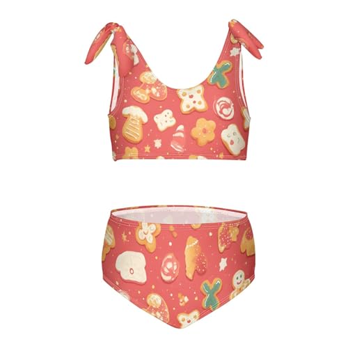 KLL Gingerbread Cookies Coral Girls 2 Piecing Bikini Set Beach Swimsuits Swimming Suits Adjustable Strap