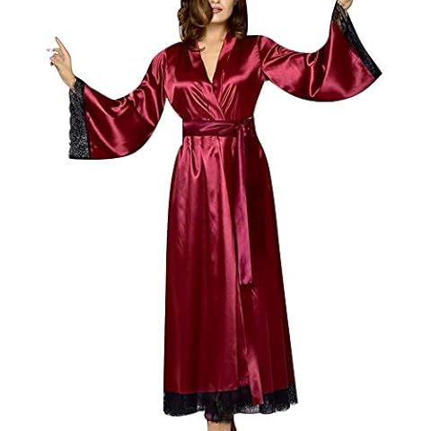 Ydsxlp Bademantel Damen Lang Satin Kimono Morgenmantel Robe Seide Weiche Negligee 3/4 Ärmel Nachtwäsche Cover