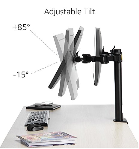 AmazonBasics - Supporto per Doppio monitor, con montaggio a scrivania, braccio regolabile in altezza, in acciaio