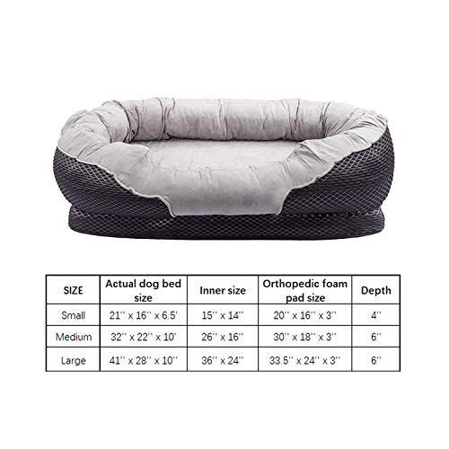 Pet Deluxe Dog and Puppy Bed, Grooved Orthopedic Foam Beds with Removable Washable Cover, Ultra Comfort, Padded Rim Cushion, Nonslip Bottom, for Dogs/Puppies - Grey (Large - 38'' x 30'') - Thumbnail 6