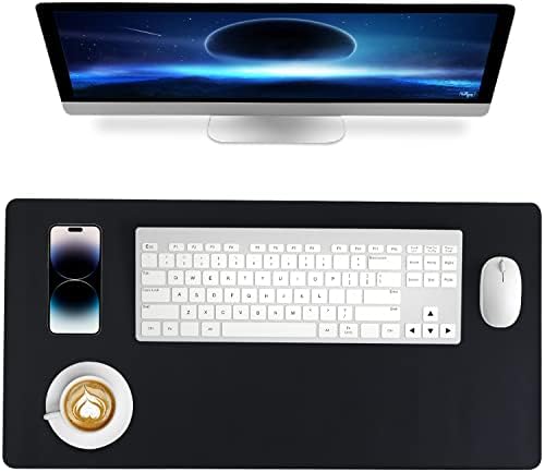 Lonnom Leather Desk Pad, Mouse Pad, Non-Slip Desk Protector Mat, Leather Desk Blotter, Computer Desk Pad, Waterproof Desk Mat for Home Office and Decor - Black (31.5×15.7 Inches)