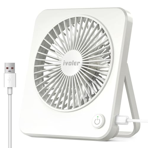 ivoler Mini Ventilateur USB Fan, Ventilateur Réglable à 3 Vitesses, Silencieux Ventilateur de Bureau/Table pour Table PC, Maison, Bureau, Camping, Voyage – Blanc
