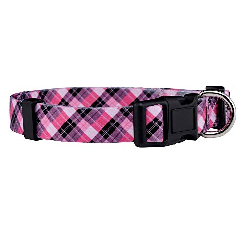 Native Pup Plaid Dog Collar, Red Lumberjack, Tartan, Blue, Pink Adjustable For Large, Small Dogs (Pink, Small) #TOP28