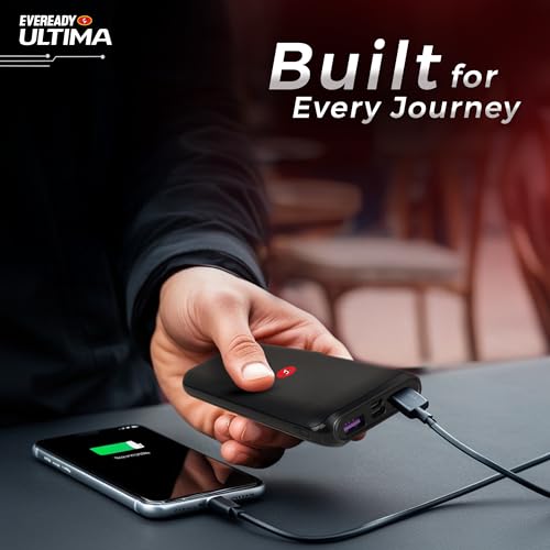 Image of Eveready Ultima Power Bank PB01,10,000mAh,22.5W Fast Charging PD & QC Compatible,Triple Output for iPhone,Android & Other Qi Enabled Devices,Universal Compatibility,Overcharging Protection,Black