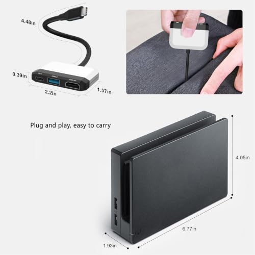Image of Switch Dock for Nintendo Switch 2 /Switch /OLED, 3-in-1 Portable TV Dock with 4K@60Hz HDMI USB 3.0 Port USB C PD 100W Charging,Mini Travel Dock Replacement for Switch Docking Station.