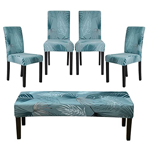 FORCHEER Dining Room Chair Cover Printed Chair Slipcover Set of 4 Washable Parsons Chair Slipcover Removable Seat Protector for Dining Room- 4 PCS Chair Cover+1 PC Bench Cover （Printed Color 1）
