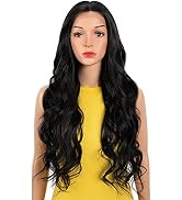 DÉBUT Long Wavy 30 Inches Lace Front Wigs Body Wave Natural Curls High Temperature Synthetic Wig ...