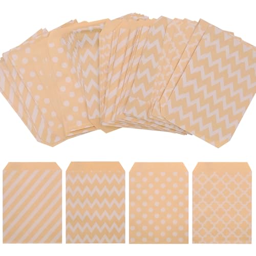 Fahibin 100Pcs Candy Bar Tüten Süßigkeiten Papiertüten Klein Geschenktüten Für Kindergeburtstag Büfett Grill Hochzeit Party Abschlussfeier Kopffalt Kraftpapier Brown