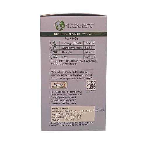 Image of Makaibari Smoky Mountain, Roasted Darjeeling Loose-Leaf Black Tea, 250 Grams Whole Leaf Tea (Pack of 2) | 100% Darjeeling Long Leaf Tea | Darjeeling Roasted Black Tea