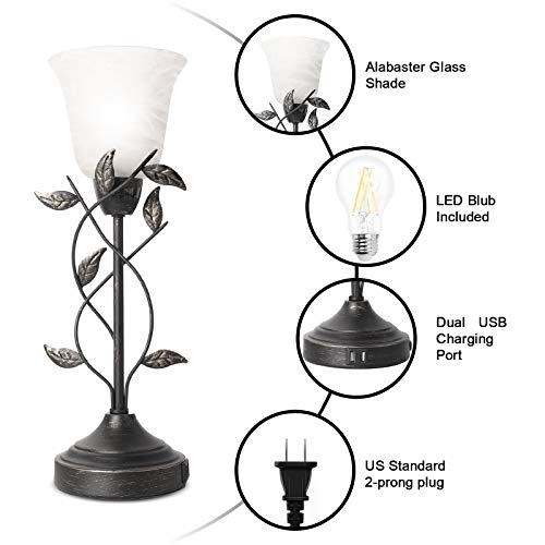 Ticoze Bedside Lamps, Touch Control Table Lamp 3 Way Dimmable Nightstand Lamp With Usb Charging Ports Glass Shade Retro Leaf Detailed Body Bedroom Lamp For Living Room, Office, College Dorm, Set Of 2 #TOP4