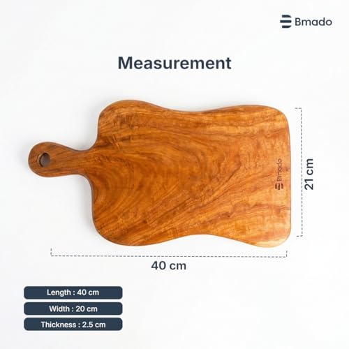 Image of Bmado Premium Single-Piece Solid Wooden Cutting Board with Handle | 1.2 Inch Thick Heavy-Duty Rectangular Chopping Board | Knife-Safe for Vegetables, Meat & Fruits | No Joints One Block Design