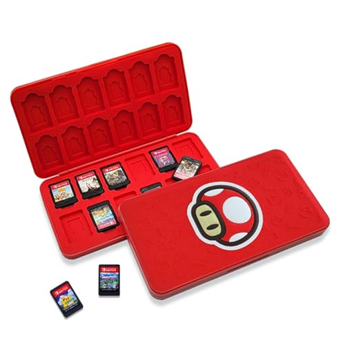 Étui de Rangement pour Jeux pour Nintendo Switch, Boîte de Rangement pour Cartes de Jeu, Switch Porte Cartes de Jeux Grande Capacité pour 24 NS 24 TF Cartes, avec Porte-clés Cadeau (Rouge Champignon)