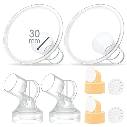 Image of Maymom Brand 2X Two-Piece Small Breastshield with Valve, membranes and Maymom Connector,Compatible with Medela Breast Pumps Top Hole Version. (30 mm) Detachable Clear