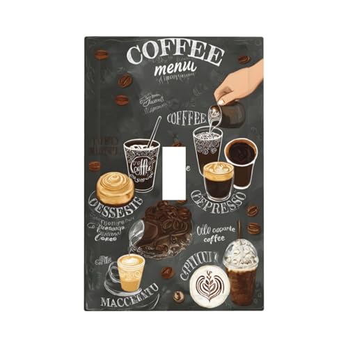 Decorative Light Switch Cover Plate Retro Coffee Cup Bean 1 Gang Wall Plate Oversized Single Toggle Wall Cover Plate Jumbo Electrical Switchplate Faceplate