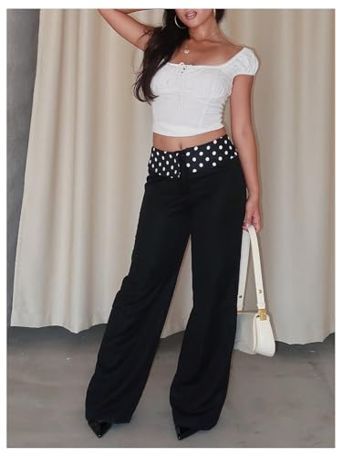 Image of MakeMeChic Women's Striped Fold Over Pants Wide Leg Straight Trousers