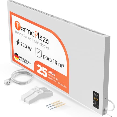 Termoplaza TÜV Radiador Electrico Bajo Consumo 750 Vatios hasta 15m2 - Infrarrojo Calefaccion - Convector Electrico Bajo Consumo - Blanco Calefactor Bajo Consumo Electricos- Paneles Calefactores Pared