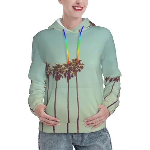 Sweat doux femme imprimé palmier pull à capuche extensible tendance