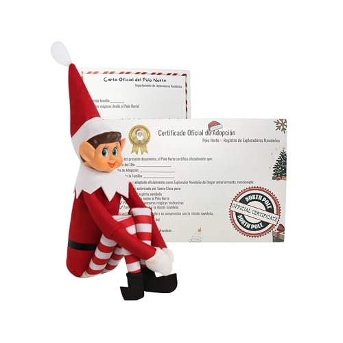 OnlyPRIME Elfo Navidad 41 cm con Carta de Bienvenida y Certificado de Adopción, Muñeco Navideño Flexible y Posable para Decoración y Tradiciones Familiares.