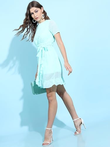 Image of Tokyo Talkies Women's Short Sleeves Round Neck Self Design Dresses | Stylish| Casual