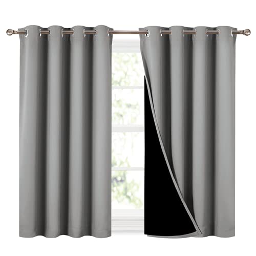 Image of NICETOWN 100% Blackout Curtains with Black Liners, Thermal Insulated Full Blackout 2-Layer Curtains, Energy Efficiency Window Draperies for Dining Room (Silver Grey, 2 Panels, 52-inch W by 45-inch L)